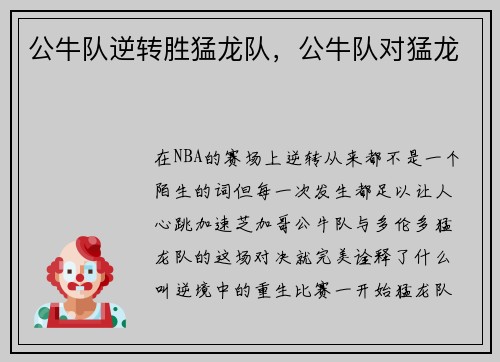 公牛队逆转胜猛龙队，公牛队对猛龙