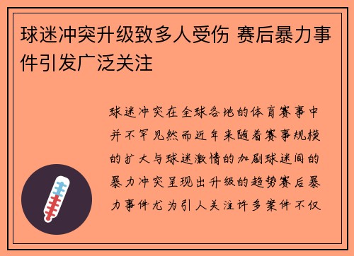 球迷冲突升级致多人受伤 赛后暴力事件引发广泛关注